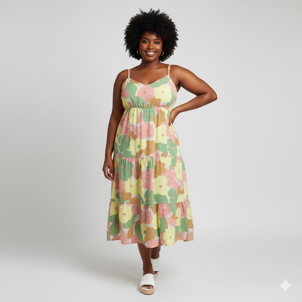 Social Standard by Sanctuary Floral Tiered Maxi‎ Dress XXL Boho Smocked